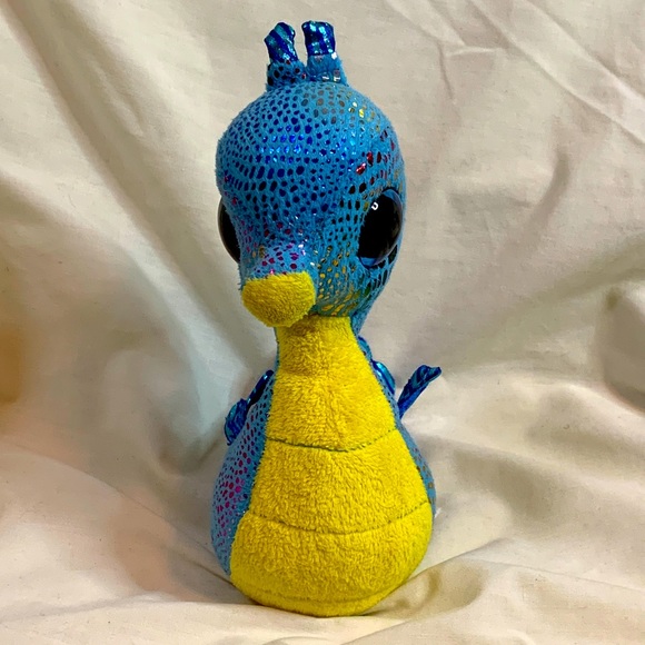 TY Beanie Babies Boos Neptune Rainbow Seahorse Blue Foil 6" Plush Stuffed Toy - Picture 2 of 9